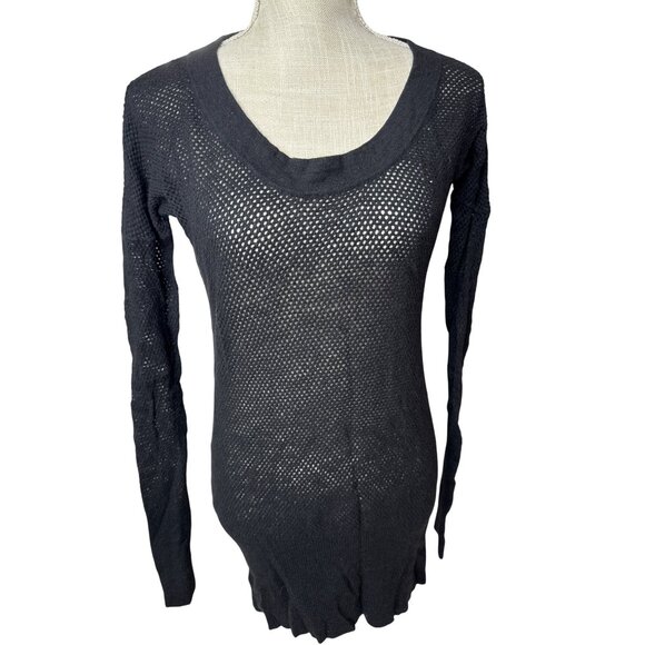 James Perse Womens Black Mesh Knit Long Sleeve Sweater Top Size M - Picture 1 of 9